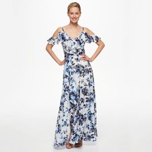 NWT Eliza J  Floral Print Cold Shoulder Maxi Dress